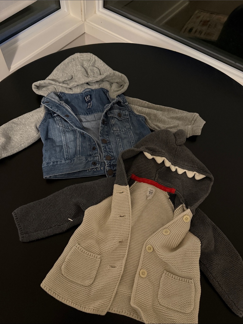 GAP Blue Denim Jacket with Gray Hood
